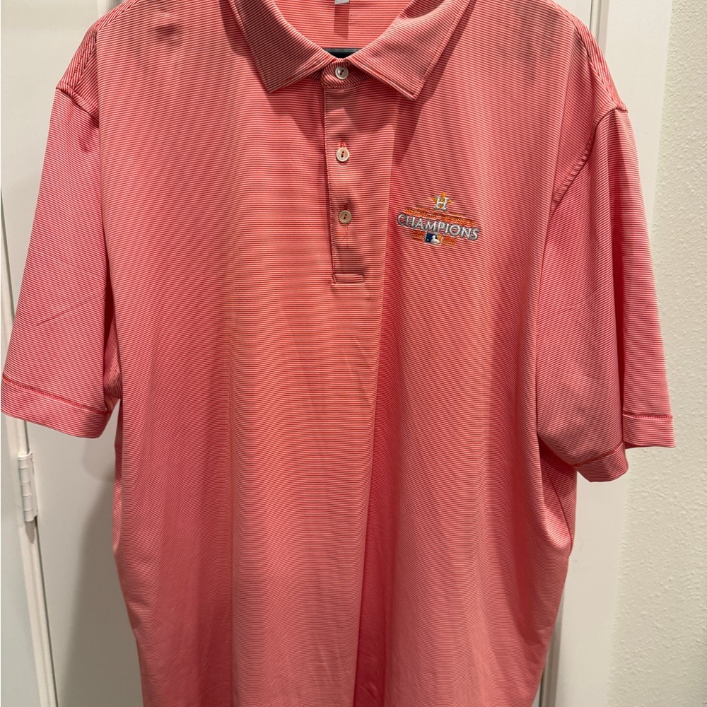 Peter Millar Orange Stripe Polo Shirt Astros World Champions 2022 Embroidery XXL
